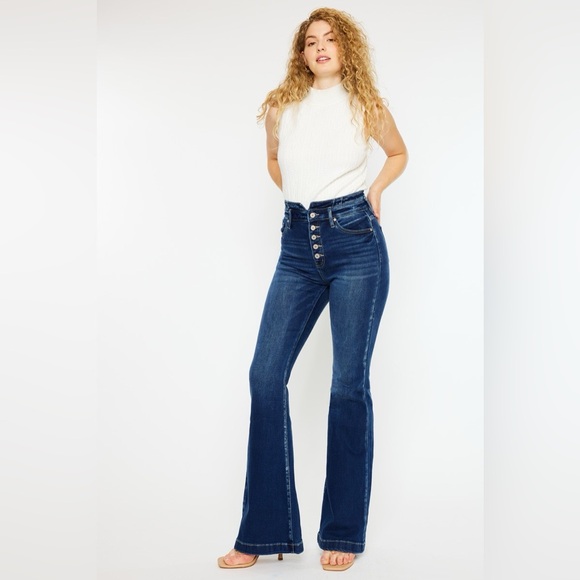🔥SOLD OUT- Kancan Button Fly High Rise Flare Jeans - Picture 7 of 8